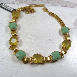 Vince Camuto Faceted Square Mint Green Rhinestone Statement Necklace Curb Link